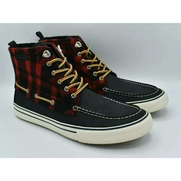 Sperry Mens Size 10 Bahama Black Red Checkered Waterproof Storm Boots STS23092