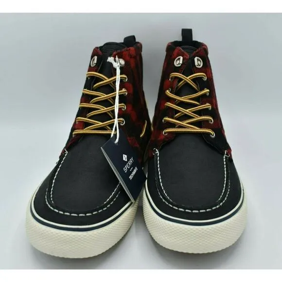 Sperry Mens Size 10 Bahama Black Red Checkered Waterproof Storm Boots STS23092