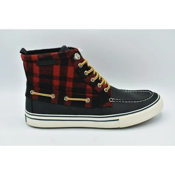 Sperry Mens Size 10 Bahama Black Red Checkered Waterproof Storm Boots STS23092