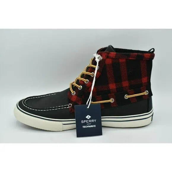 Sperry Mens Size 10 Bahama Black Red Checkered Waterproof Storm Boots STS23092