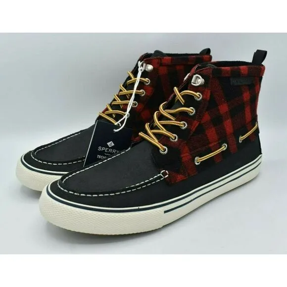 Sperry Mens Size 10 Bahama Black Red Checkered Waterproof Storm Boots STS23092