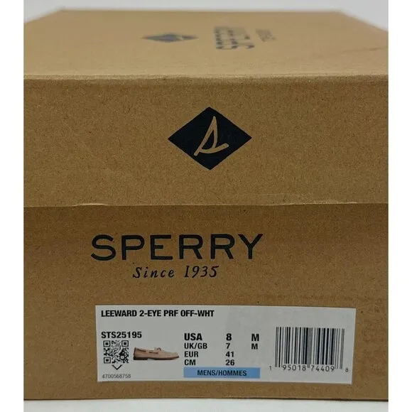 Sperry Top-Sider Leeward Off White 2-Eye Mens Perforated Boat Shoes Tan Brown