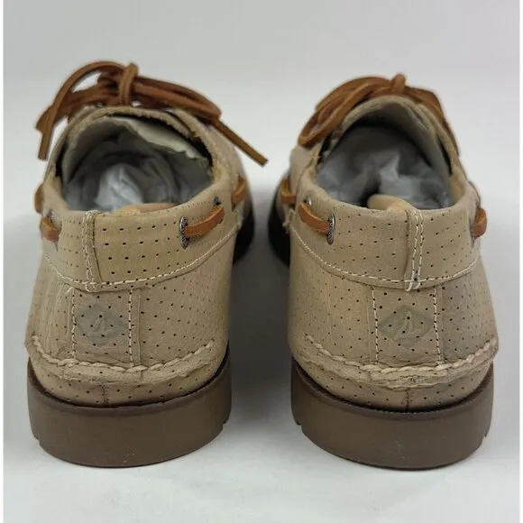 Sperry Top-Sider Leeward Off White 2-Eye Mens Perforated Boat Shoes Tan Brown