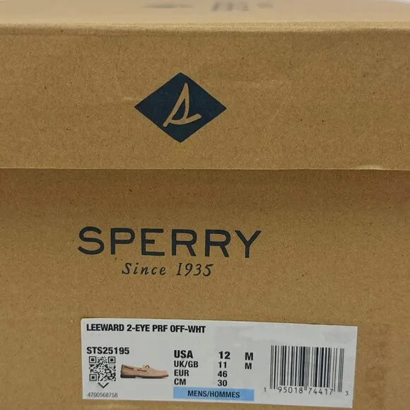 Sperry Top-Sider Leeward Off White 2-Eye Mens Perforated Boat Shoes Tan Brown