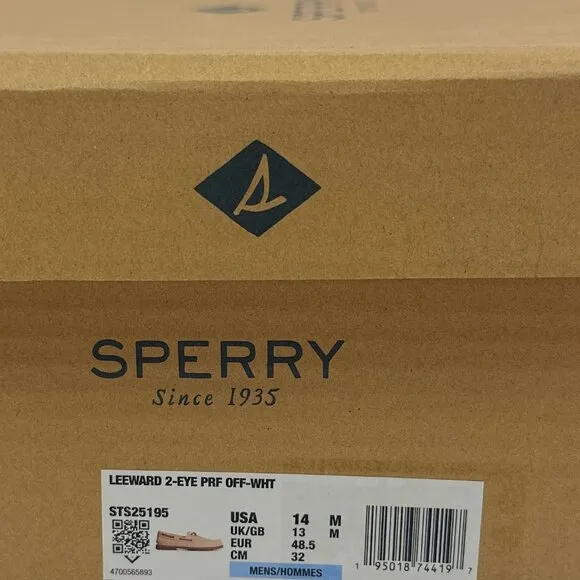 Sperry Top-Sider Leeward Off White 2-Eye Mens Perforated Boat Shoes Tan Brown