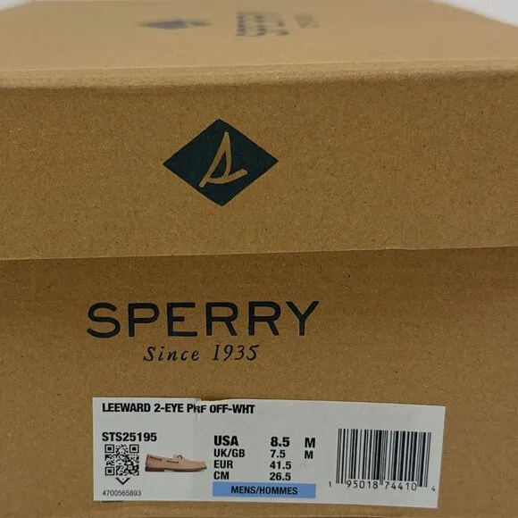 Sperry Top-Sider Leeward Off White 2-Eye Mens Perforated Boat Shoes Tan Brown