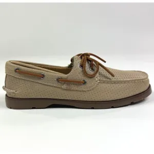 Sperry Top-Sider Leeward Off White 2-Eye Mens Perforated Boat Shoes Tan Brown