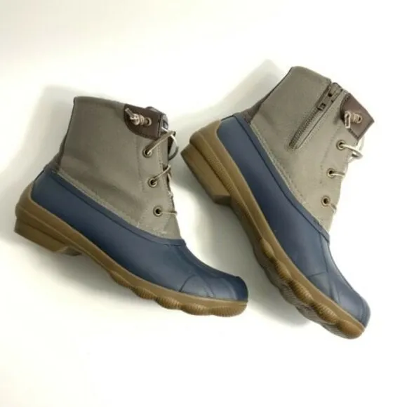 Sperry Waterproof Rubber Leather Duck Boots Blue Gray 7M