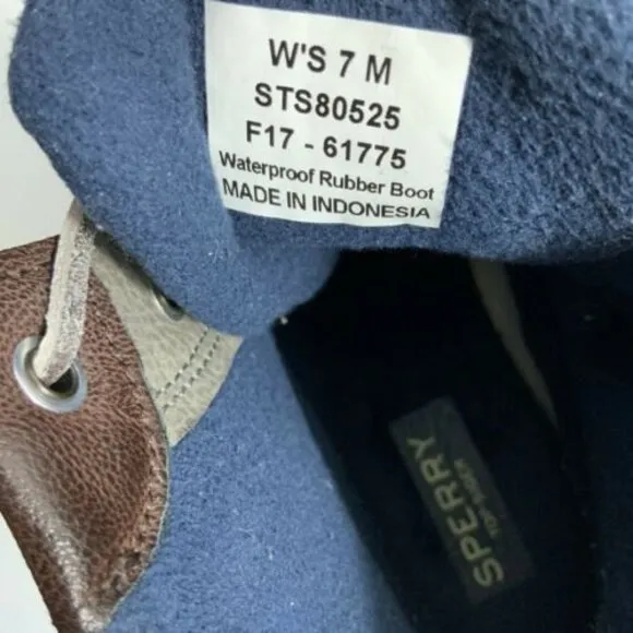 Sperry Waterproof Rubber Leather Duck Boots Blue Gray 7M