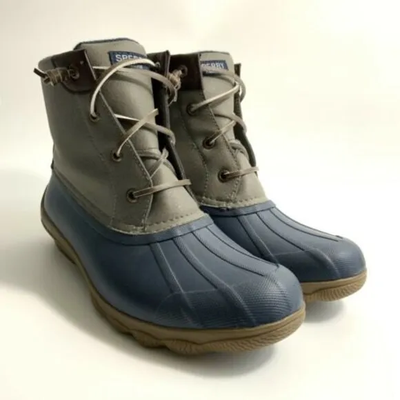 Sperry Waterproof Rubber Leather Duck Boots Blue Gray 7M