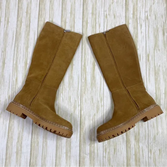 Splendid Amalia Brown Leather Knee High Lugged Boots