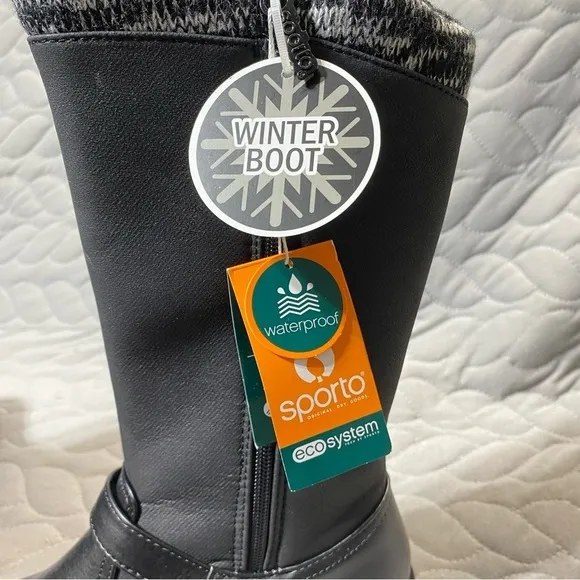 Sporto Women's Winter Boots 7M Black Tall Iceland WaterProof Side Zip Buckle NWT