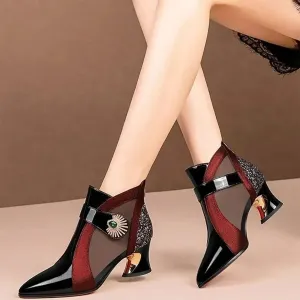 Spring Summer High-Heeled Mesh Boots, Hollow Mesh Sandals, Thick Heels, Fashionable Versatile Women'S Shoes, Sandals, Boots