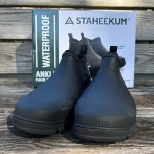 Staheekum mens waterproof slip resistant ankle rubber rain boots black 9