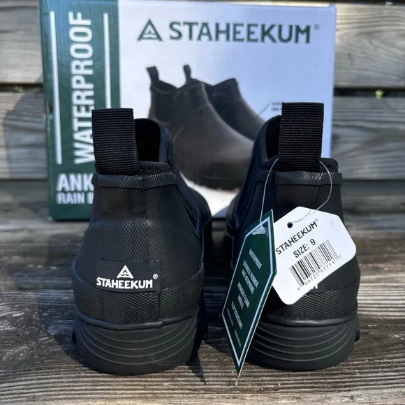 Staheekum mens waterproof slip resistant ankle rubber rain boots black 9