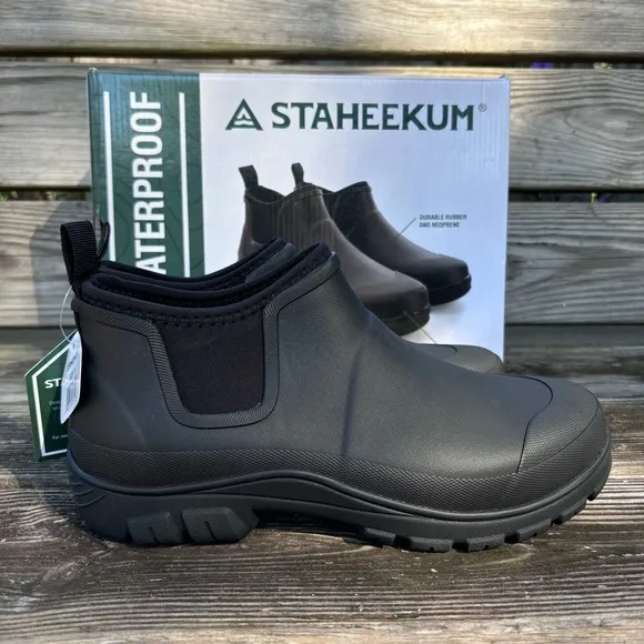 Staheekum mens waterproof slip resistant ankle rubber rain boots black 9
