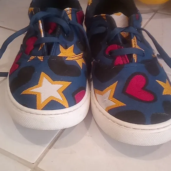 Stella McCartney • Lace Up Sneakers Canvas Hearts And Stars SIZE 37 SIZE 7