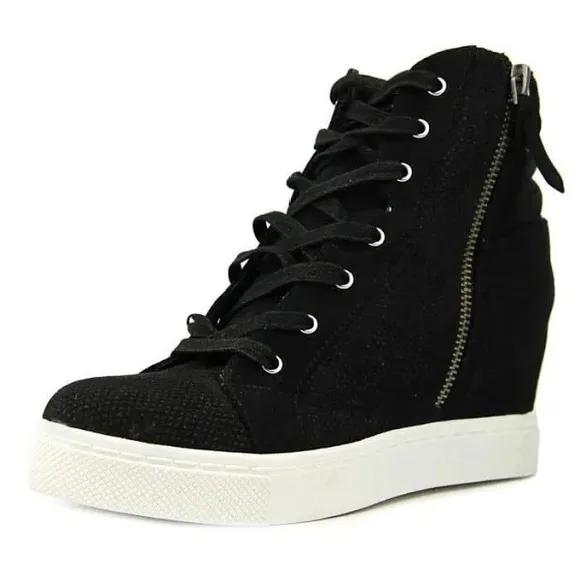 Steve Madden Llynn Black high top Canvas Wedge Heel Womens size 7.5