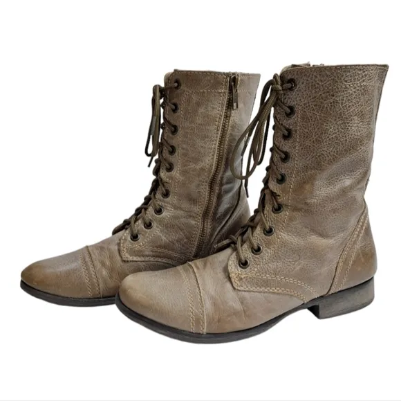 Steve‎ Madden Women's Leather Troopa Combat Boots Grey 8 M