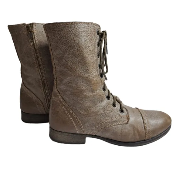 Steve‎ Madden Women's Leather Troopa Combat Boots Grey 8 M