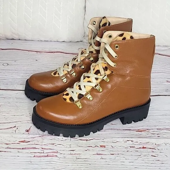 STEVE MADDEN Brown Leather Boots with Leopard Print Size 9