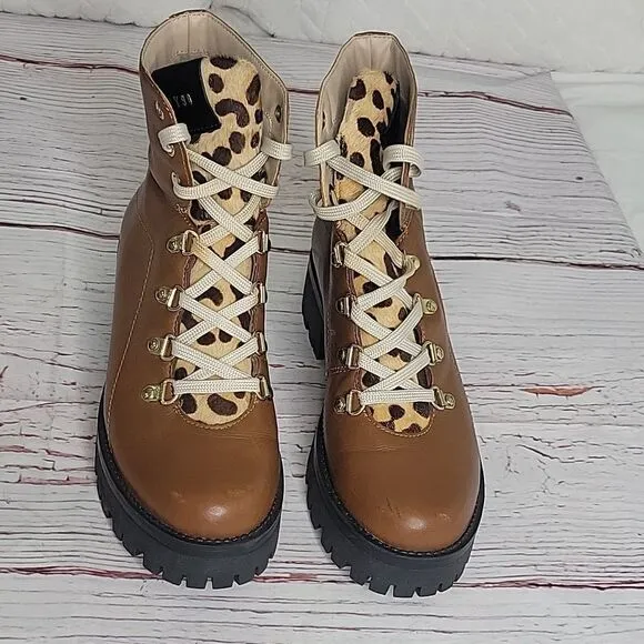 STEVE MADDEN Brown Leather Boots with Leopard Print Size 9
