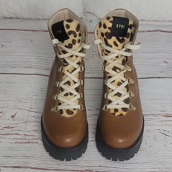 STEVE MADDEN Brown Leather Boots with Leopard Print Size 9