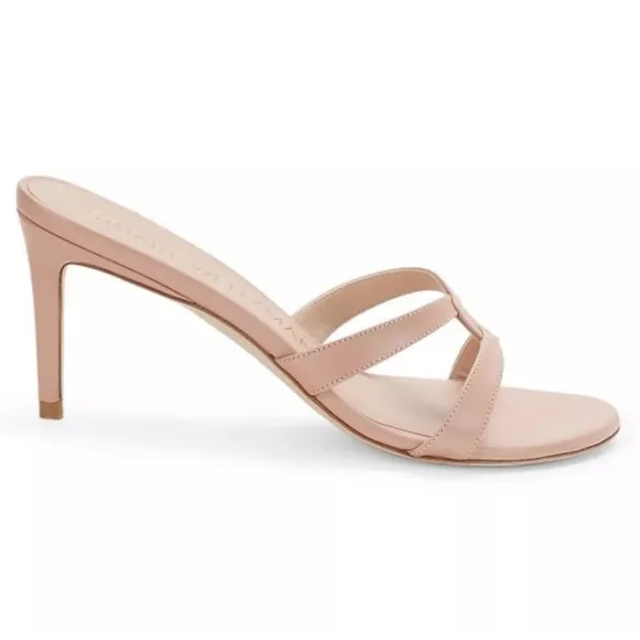 Stuart Weitzman Soiree Sleek 75 Sandal Heel Poudre Sand Leather pump Sandals 9.5