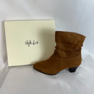 Style &amp; Co. Brown Heeled Boots with Ruched Design and Medium Height​
