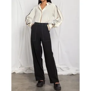 Stylish Urban Plain Balloon Sleeves Blouse&Shirt Top