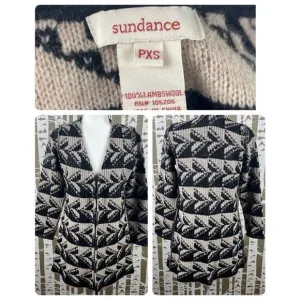 Sundance Geometric Print 100% Lambswool Open Front Cardigan PXS