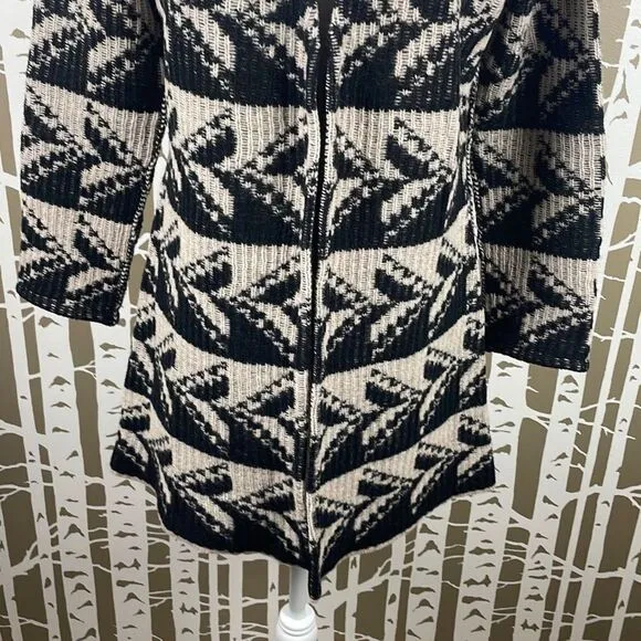 Sundance Geometric Print 100% Lambswool Open Front Cardigan PXS