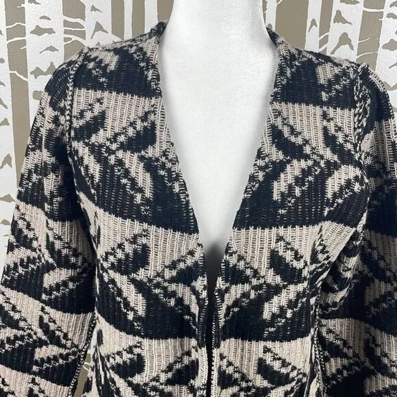 Sundance Geometric Print 100% Lambswool Open Front Cardigan PXS