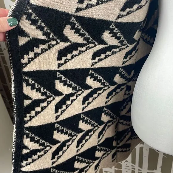 Sundance Geometric Print 100% Lambswool Open Front Cardigan PXS