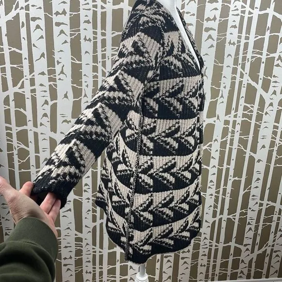Sundance Geometric Print 100% Lambswool Open Front Cardigan PXS