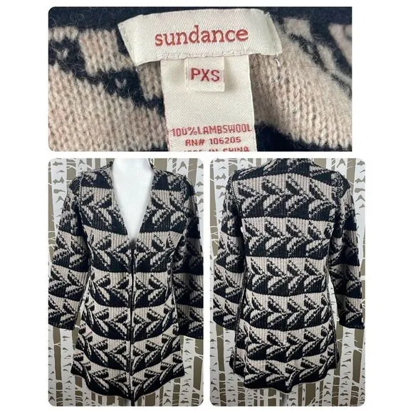 Sundance Geometric Print 100% Lambswool Open Front Cardigan PXS