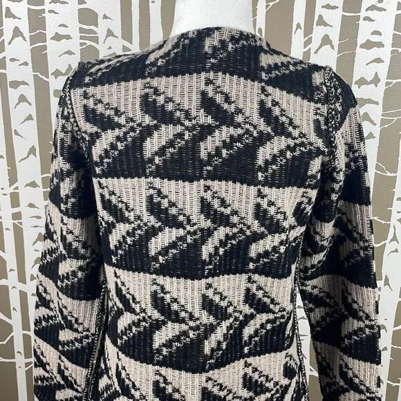 Sundance Geometric Print 100% Lambswool Open Front Cardigan PXS