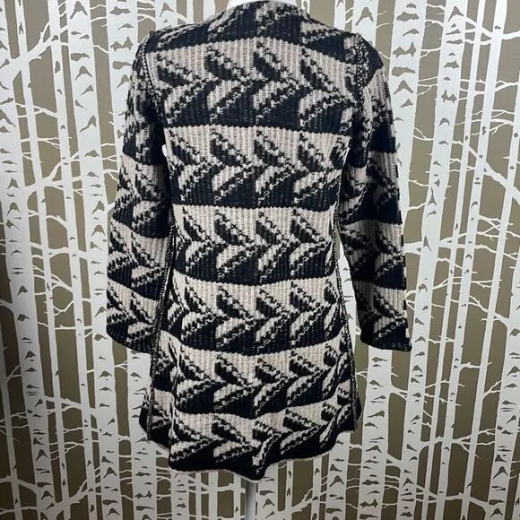 Sundance Geometric Print 100% Lambswool Open Front Cardigan PXS