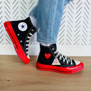 ❤️Sz 11 Converse Comme Des Garçons Play Chuck 70 Hi Women Shoes Black Rd A01793C