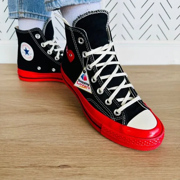 ❤️Sz 7 Converse Chuck 70 Hi Comme Des Garçons Play Women Shoes Black Red A01793C