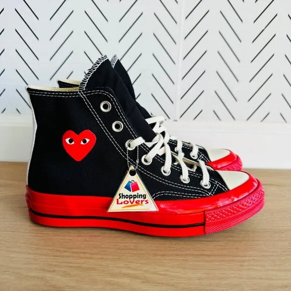 ❤️Sz 7 Converse Chuck 70 Hi Comme Des Garçons Play Women Shoes Black Red A01793C