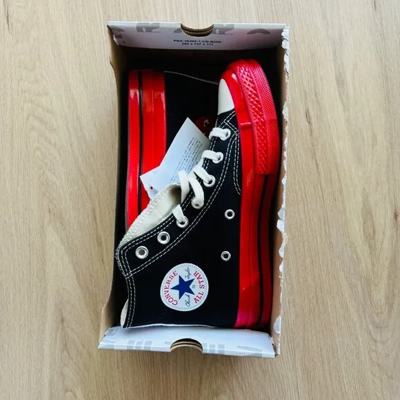 ❤️Sz 7 Converse Chuck 70 Hi Comme Des Garçons Play Women Shoes Black Red A01793C