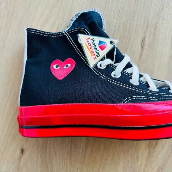 ❤️Sz 7 Converse Chuck 70 Hi Comme Des Garçons Play Women Shoes Black Red A01793C