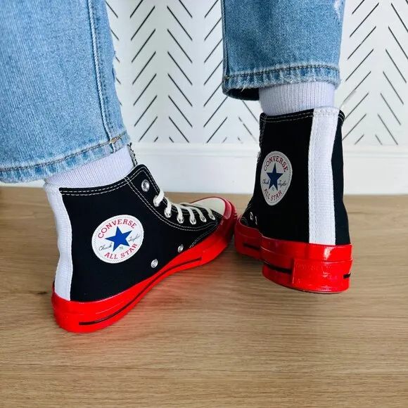 ❤️Sz 7 Converse Chuck 70 Hi Comme Des Garçons Play Women Shoes Black Red A01793C