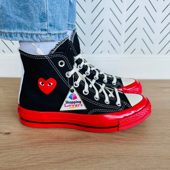 ❤️Sz 7 Converse Chuck 70 Hi Comme Des Garçons Play Women Shoes Black Red A01793C