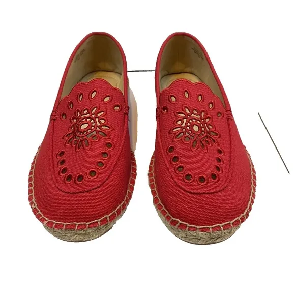 Talbots Izzy Scallop Eyelet Canvas Espadrilles Shoes Red Women Size 9 NEW