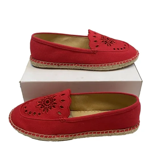 Talbots Izzy Scallop Eyelet Canvas Espadrilles Shoes Red Women Size 9 NEW