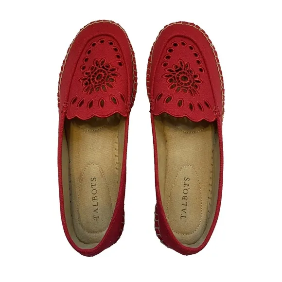 Talbots Izzy Scallop Eyelet Canvas Espadrilles Shoes Red Women Size 9 NEW