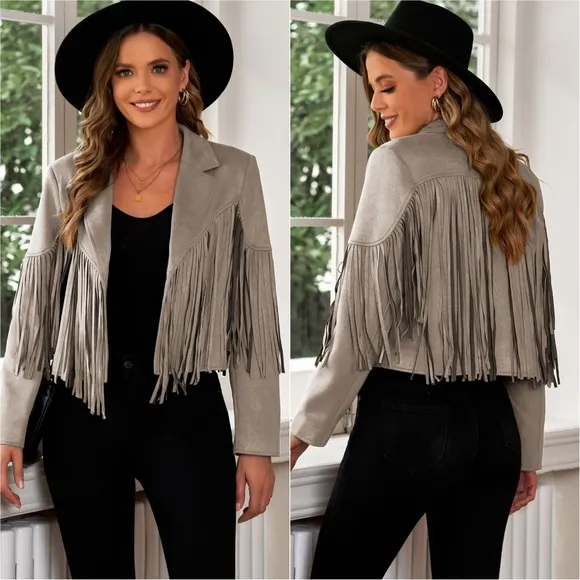 Tassel Tango Cropped Jacket - Gray