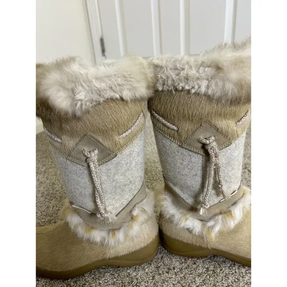 Tecnica Alaska Winter Boots Women 8 Insulated Cowhide Rabbit fur Suede Ski Tan